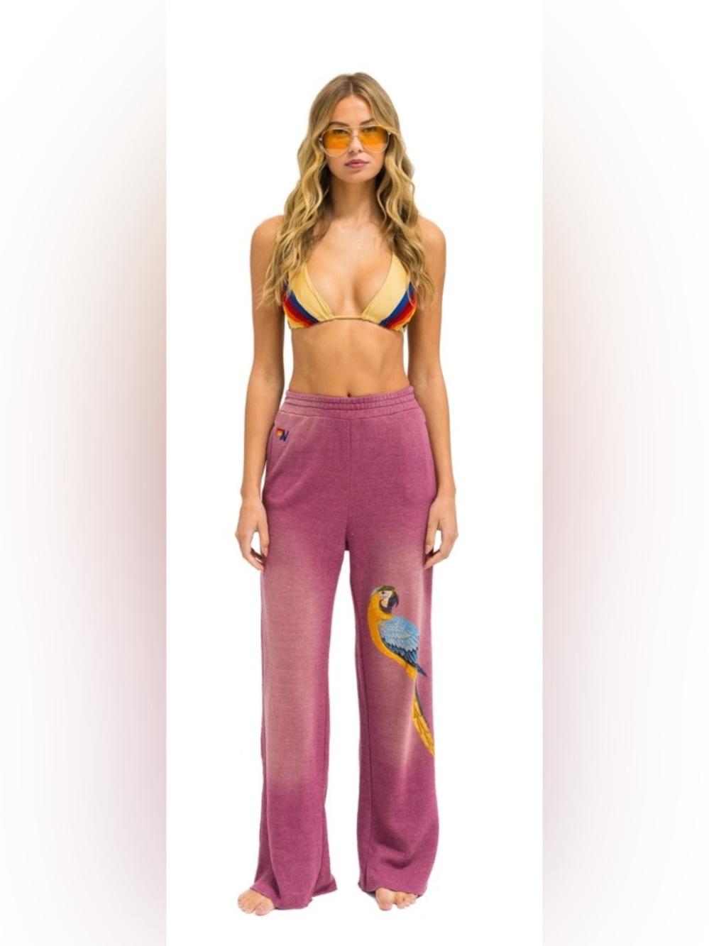 New Condition Aviator Nation Parrot Wide Leg Pocket Sweatpants Faded Berry Large